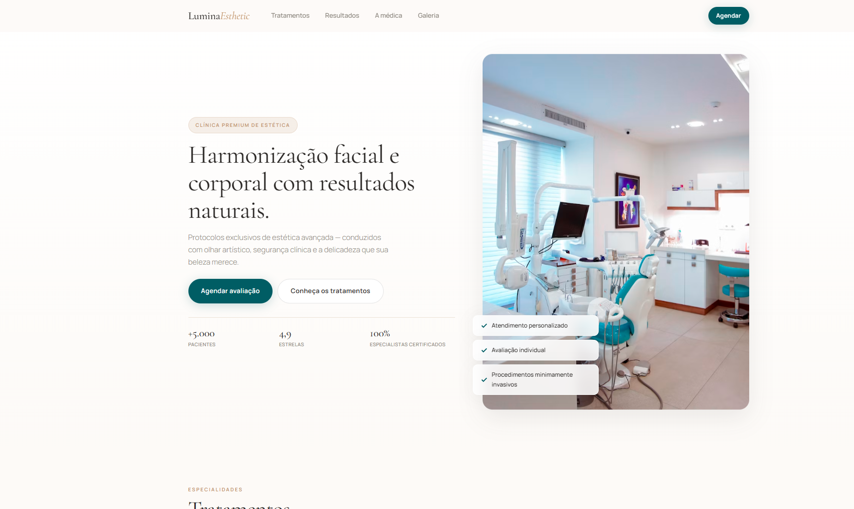 Demonstração interativa Lumina Esthetic — projeto conceitual VelumCode