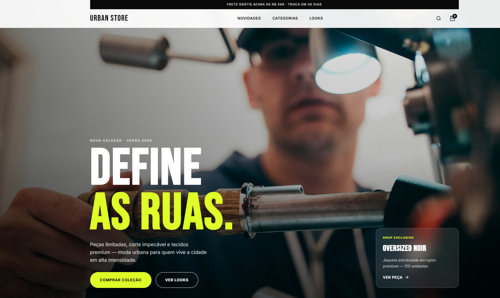 Demonstração interativa Urban Store — projeto conceitual VelumCode